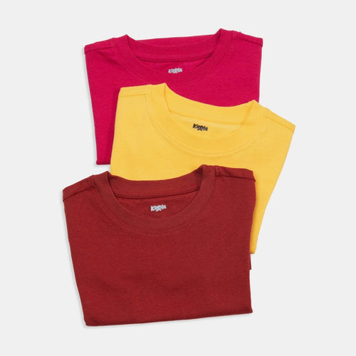 Organic Cotton Short Sleeve Tee – Pack of 3 | Mustard, Raspberry & Clay