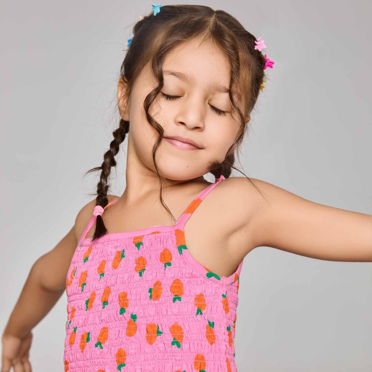 Smocked Dress Orange Print - organic cotton kids clothing - Kiggle