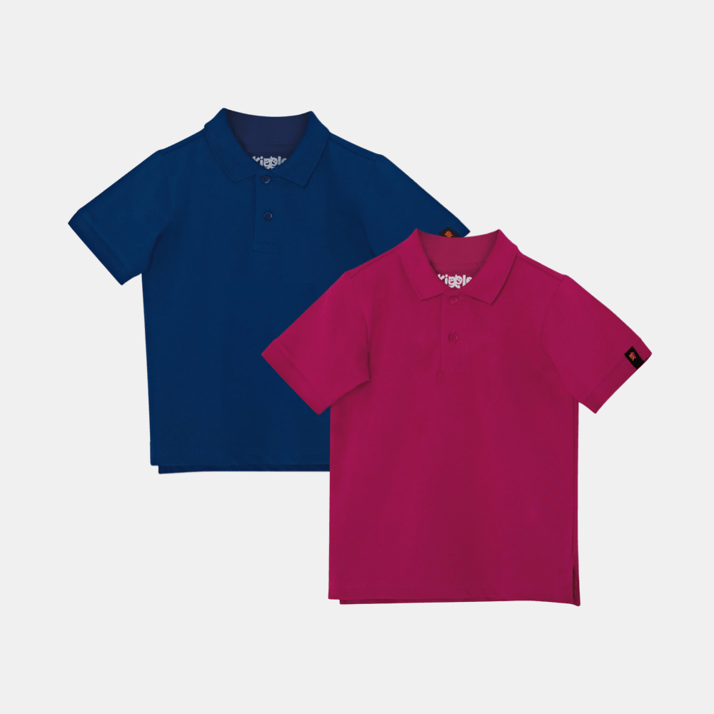 Classic Polo Duo - Navy & Raspberry - organic cotton kids clothing - Kiggle