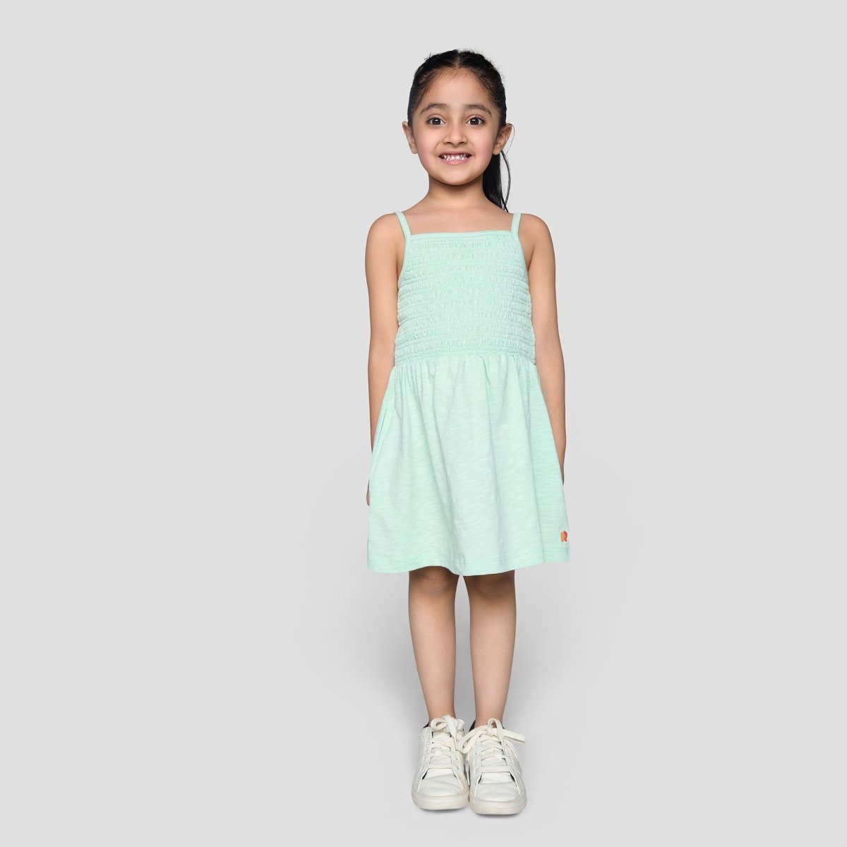 Smocked Dress Lime - organic cotton kids clothing - Kiggle