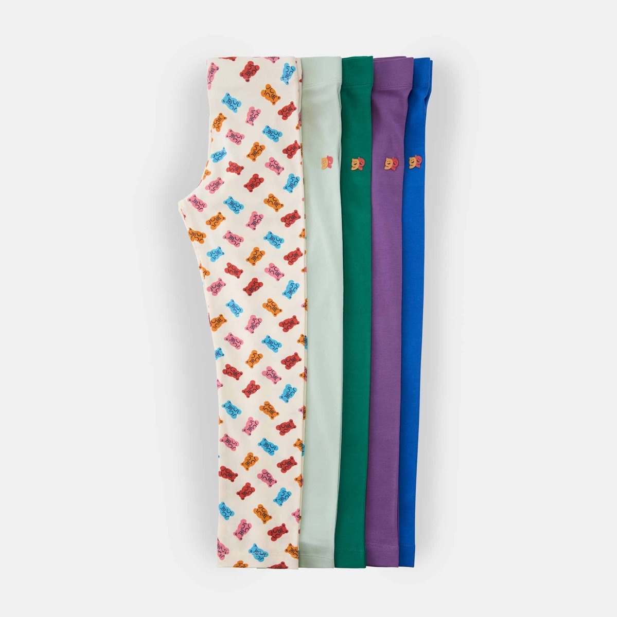 Leggings Pack of 5 — organic cotton kids leggings India 2-6 years stretch waistband — Kiggle
