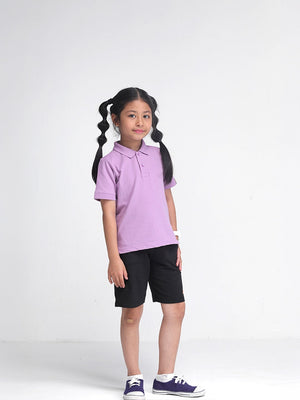 Kid wearing the lavender classic polo