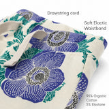Baby Pant Bloom features - organic cotton, soft elastic waist, drawstring