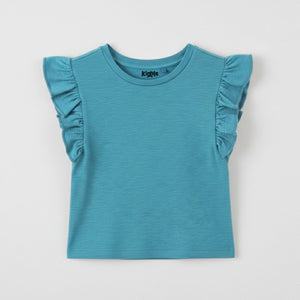 Frill Sleeve Top Pool — organic cotton girls frill sleeve top India 2-6 years — Kiggle