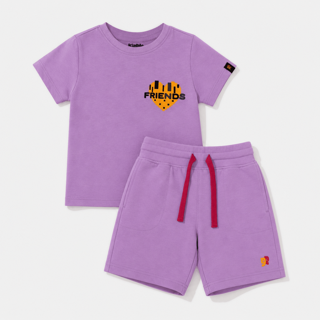 BFF Co - ord Set | Graphic Tee & Terry Shorts | Lavender & Lavender - organic cotton kids clothing - Kiggle