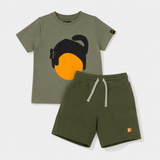 Lazy Cat Co - ord Set | Graphic Tee & Terry Shorts | Dry - Sage & Forest - organic cotton kids clothing - Kiggle