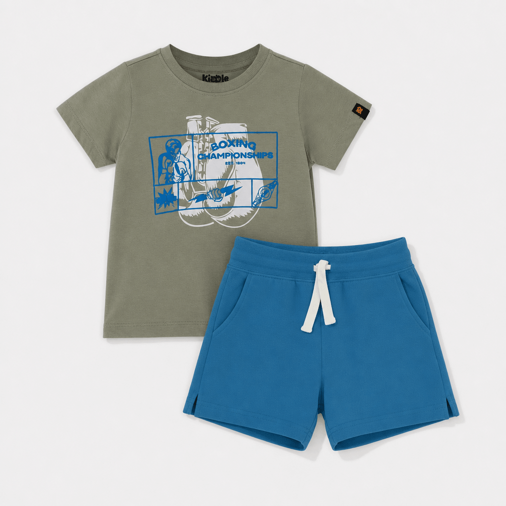Boxer Co - ord Set | Graphic Tee & Track Shorts | Dry - Sage & Teal - organic cotton kids clothing - Kiggle