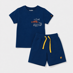 Oh Fish Co - ord Set | Graphic Tee & Terry Shorts | Navy & Navy - organic cotton kids clothing - Kiggle