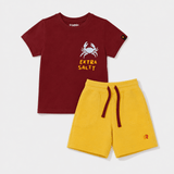 Extra Salty Co - ord Set | Graphic Tee & Terry Shorts | Clay & Mustard - organic cotton kids clothing - Kiggle