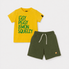 Lemon Co-ord Set | Graphic Tee & Terry Shorts | Mustard & Forest