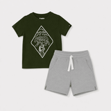 Explore Co - ord Set | Graphic Tee & Track Shorts | Forest & Grey - organic cotton kids clothing - Kiggle