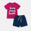 Sun and Surf Co-ord Set | Graphic Tee & Terry Shorts | Raspberry & Navy