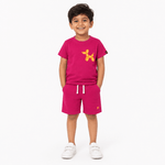 Squeaky Dog Co - ord Set | Graphic Tee & Terry Shorts | Raspberry - organic cotton kids clothing - Kiggle
