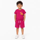 Squeaky Dog Co - ord Set | Graphic Tee & Terry Shorts | Raspberry - organic cotton kids clothing - Kiggle