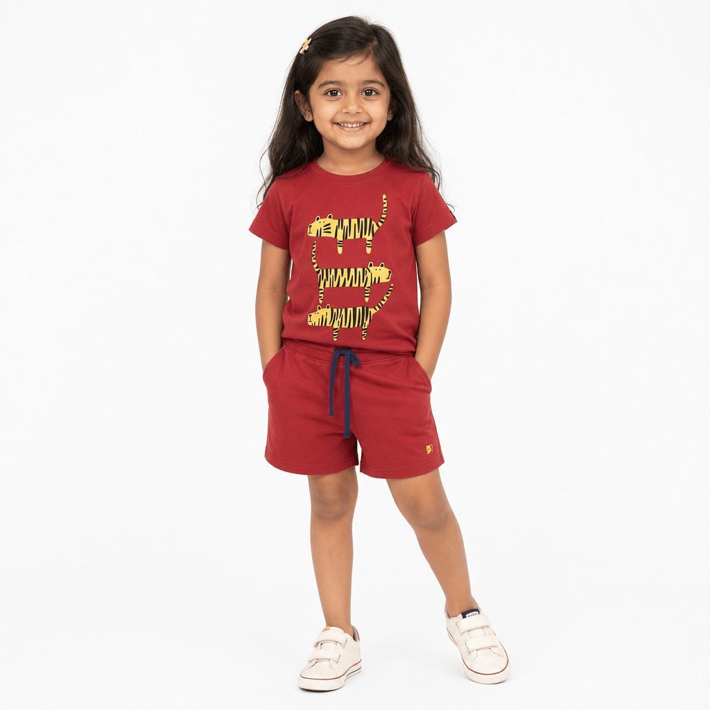 Tiger Tiger Tiger Co - ord Set | Graphic Tee & Terry Shorts | Clay - organic cotton kids clothing - Kiggle