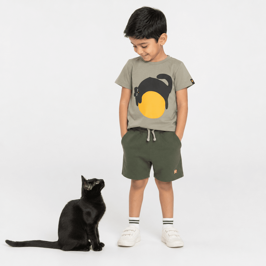 Lazy Cat Co - ord Set | Graphic Tee & Terry Shorts | Dry - Sage & Forest - organic cotton kids clothing - Kiggle