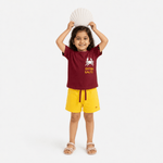 Extra Salty Co - ord Set | Graphic Tee & Terry Shorts | Clay & Mustard - organic cotton kids clothing - Kiggle