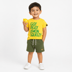 Lemon Co - ord Set | Graphic Tee & Terry Shorts | Mustard & Forest - organic cotton kids clothing - Kiggle