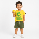 Lemon Co - ord Set | Graphic Tee & Terry Shorts | Mustard & Forest - organic cotton kids clothing - Kiggle