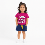 Sun and Surf Co - ord Set | Graphic Tee & Terry Shorts | Raspberry & Navy - organic cotton kids clothing - Kiggle
