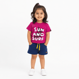 Sun and Surf Co - ord Set | Graphic Tee & Terry Shorts | Raspberry & Navy - organic cotton kids clothing - Kiggle