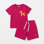 Squeaky Dog Co - ord Set | Graphic Tee & Terry Shorts | Raspberry - organic cotton kids clothing - Kiggle