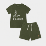 Tiny Farmer Co - ord Set | Graphic Tee & Terry Shorts | Forest & Forest - organic cotton kids clothing - Kiggle