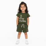 Tiny Farmer Co - ord Set | Graphic Tee & Terry Shorts | Forest & Forest - organic cotton kids clothing - Kiggle