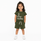 Tiny Farmer Co - ord Set | Graphic Tee & Terry Shorts | Forest & Forest - organic cotton kids clothing - Kiggle