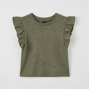 Frill Sleeve Top Olive — organic cotton girls frill sleeve top India 2-6 years — Kiggle