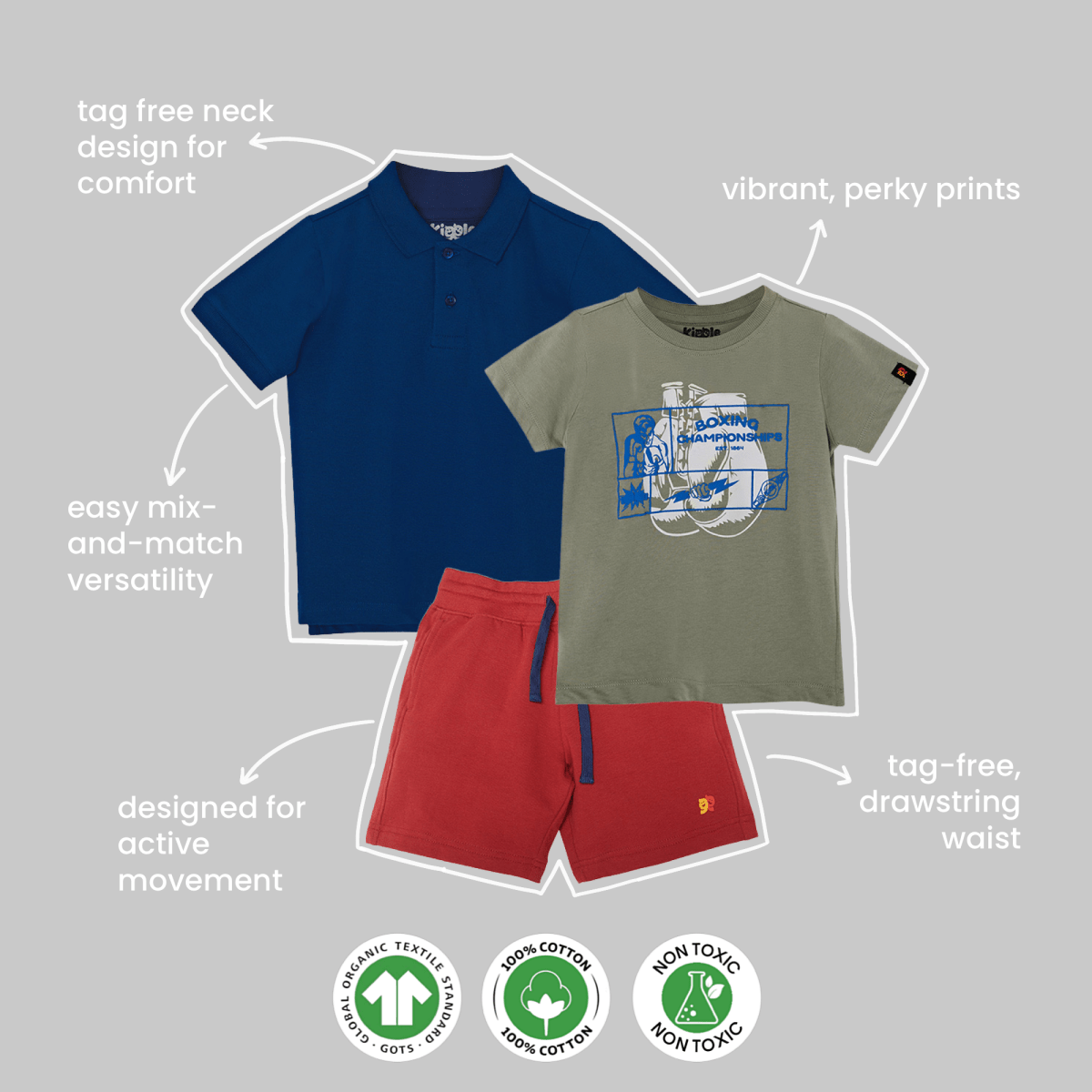 Organic Cotton Mix 'n' Match set of 3 | T-shirt & Shorts - organic cotton kids clothing - Kiggle