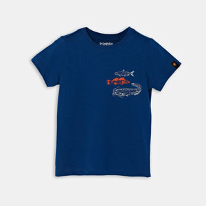 Oh Fish Tee Navy — organic cotton kids graphic t-shirt India water-based print — Kiggle