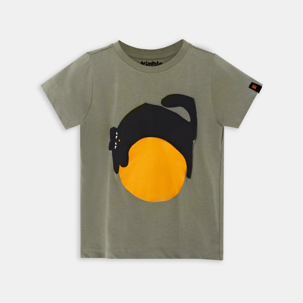 Lazy Cat Tee Dry-Sage — organic cotton kids graphic t-shirt India water-based print — Kiggle