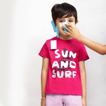 Sun and Surf Tee Raspberry — organic cotton kids graphic t-shirt India water-based print — Kiggle
