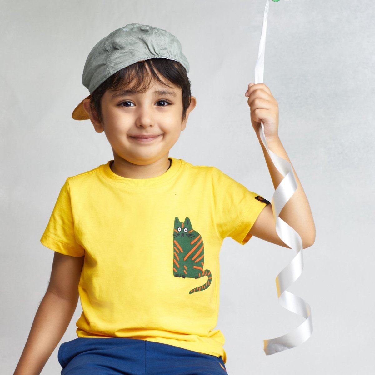Cat Tee Mustard — organic cotton kids graphic t-shirt India water-based print — Kiggle
