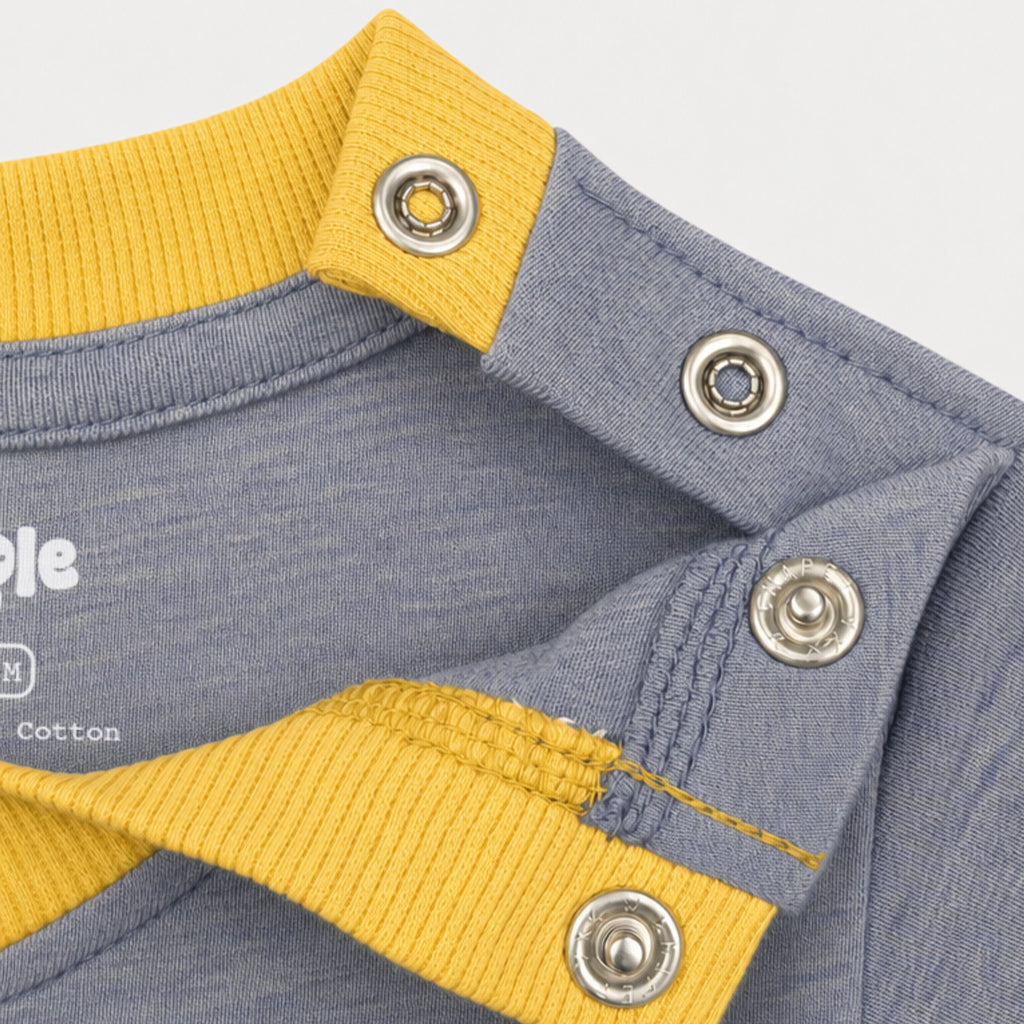 Kiggle Lilac baby ringer tee contrast rib and pocket closeup