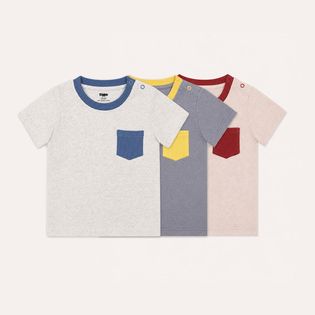 Kiggle baby ringer tee pack of 3 in Snow, Blush and Lilac organic cotton, front