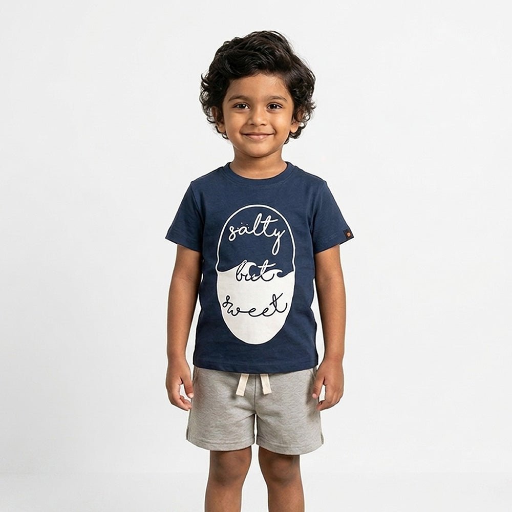 Salty but Sweet Co - ord Set | Graphic Tee & Track Shorts | Navy & Grey - organic cotton kids clothing - Kiggle
