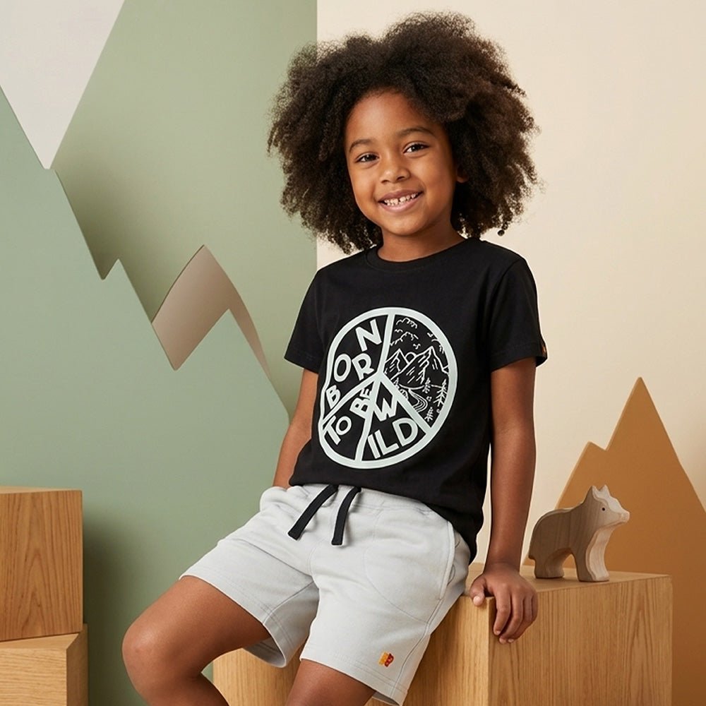 Born to be Wild Co - ord Set | Graphic Tee & Terry Shorts | Carbon & Snow - organic cotton kids clothing - Kiggle
