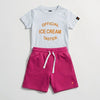 Ice Cream Taster Co-ord Set | Graphic Tee & Terry Shorts | Snow & Raspberry