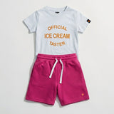Ice Cream Taster Co - ord Set | Graphic Tee & Terry Shorts | Snow & Raspberry - organic cotton kids clothing - Kiggle