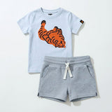 Lazy Tiger Co - ord Set | Graphic Tee & Track Shorts | Snow & Grey - organic cotton kids clothing - Kiggle
