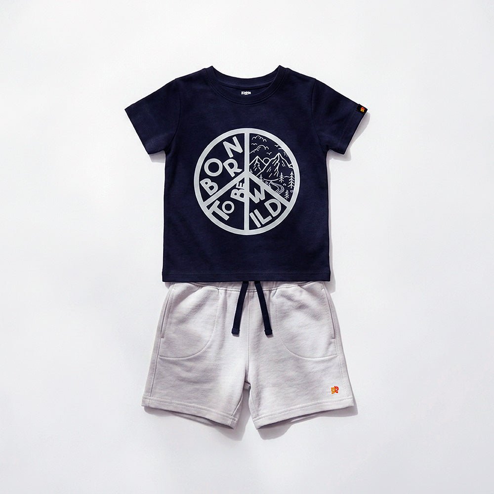 Born to be Wild Co - ord Set | Graphic Tee & Terry Shorts | Carbon & Snow - organic cotton kids clothing - Kiggle