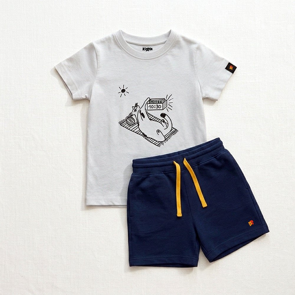 Snooze Co - ord Set | Graphic Tee & Terry Shorts | Snow & Navy - organic cotton kids clothing - Kiggle