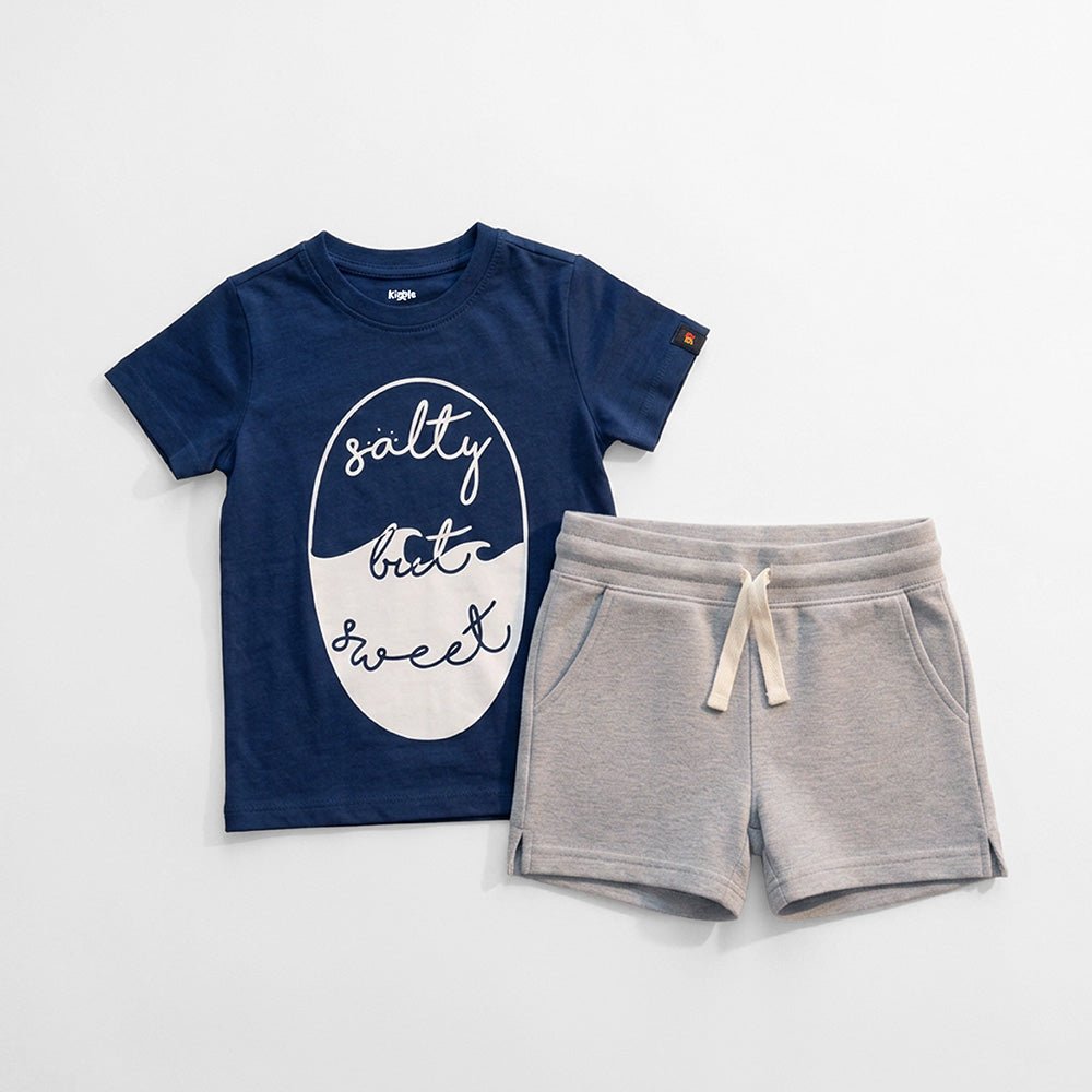 Salty but Sweet Co - ord Set | Graphic Tee & Track Shorts | Navy & Grey - organic cotton kids clothing - Kiggle